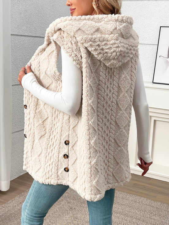 Kalora hættevest i fleece – ærmeløs polyester vest med knapdetalje