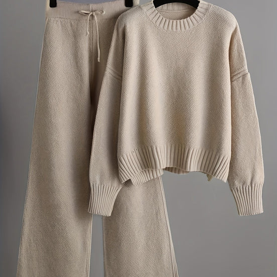 Lunoro To-delt Striksæt – Dame Sweater & Vide Bukser
