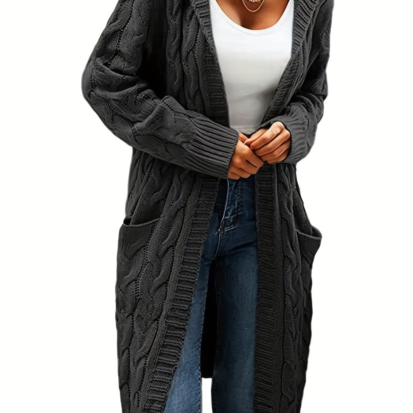 Selinna Hooded Knit Cardigan – Lang hættetrøje-cardigan i strik med lommer
