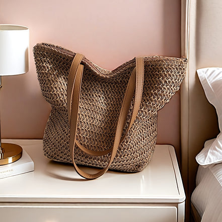 Ravelle Woven Tote – flettet taske med lynlåslukning
