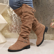 Norellia Knit High Boots – knæhøje slip-on støvler med tekstiloverdel og platformhæl