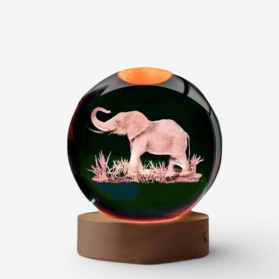 Elevara LED lampe med lasergraveret elefant – bordlampe med dekorativ kugle