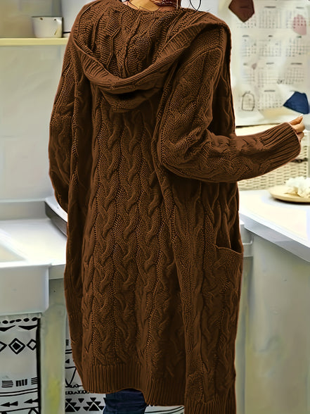 Selinna Hooded Knit Cardigan – Lang hættetrøje-cardigan i strik med lommer
