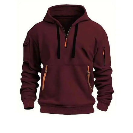 Herre hoodie med halv lynlås og lange ærmer – løs pasform sweatshirt til hverdag – Orvexan
