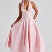 Halter midi kjole til dame med elegant design – Lunévia
