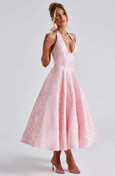 Halter midi kjole til dame med elegant design – Lunévia