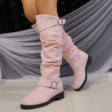 Norellia Knit High Boots – knæhøje slip-on støvler med tekstiloverdel og platformhæl