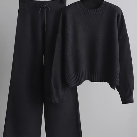 Lunoro To-delt Striksæt – Dame Sweater & Vide Bukser