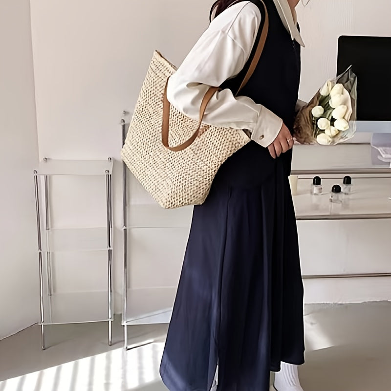Ravelle Woven Tote – flettet taske med lynlåslukning
