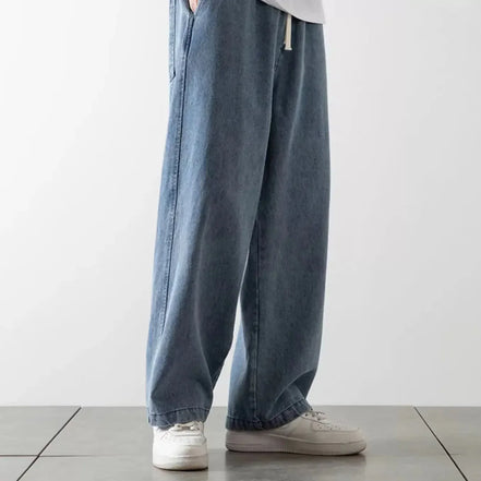 Baggy jeans med elastisk talje og let denim – bukser til hverdag og streetwear – Denviro