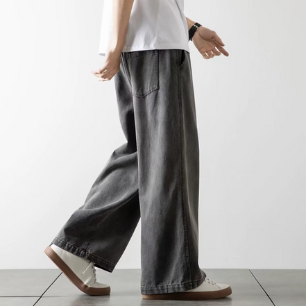 Baggy jeans med elastisk talje og let denim – bukser til hverdag og streetwear – Denviro