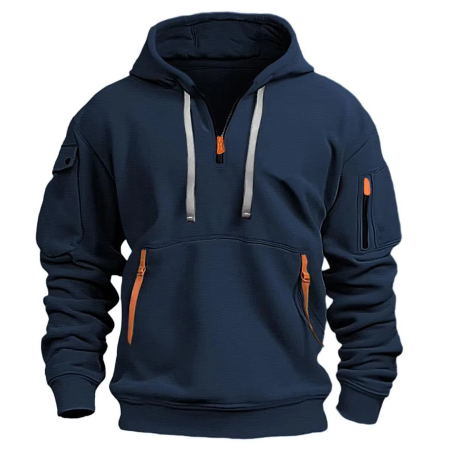 Herre hoodie med halv lynlås og lange ærmer – løs pasform sweatshirt til hverdag – Orvexan