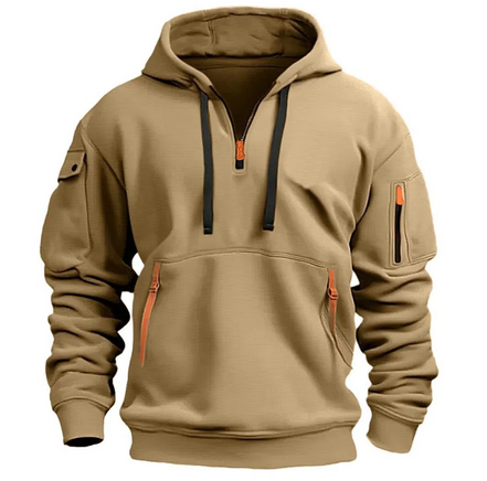 Herre hoodie med halv lynlås og lange ærmer – løs pasform sweatshirt til hverdag – Orvexan