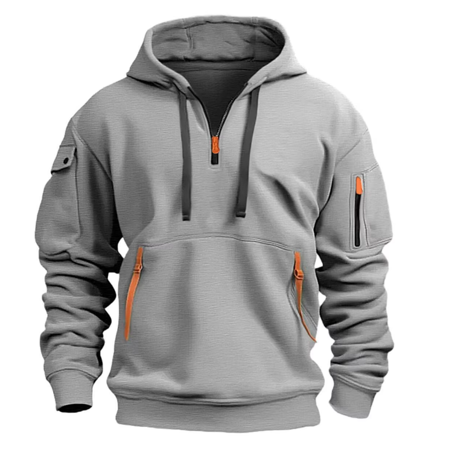 Herre hoodie med halv lynlås og lange ærmer – løs pasform sweatshirt til hverdag – Orvexan