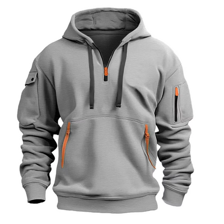 Herre hoodie med halv lynlås og lange ærmer – løs pasform sweatshirt til hverdag – Orvexan