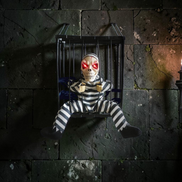 Halloweenová kostra v kleci s pohybovým senzorem a zvukem – Morvex