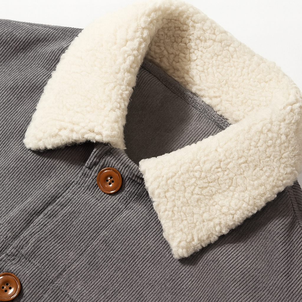 Heren corduroy jas met warme fleecevoering en knoopsluiting aan de voorkant