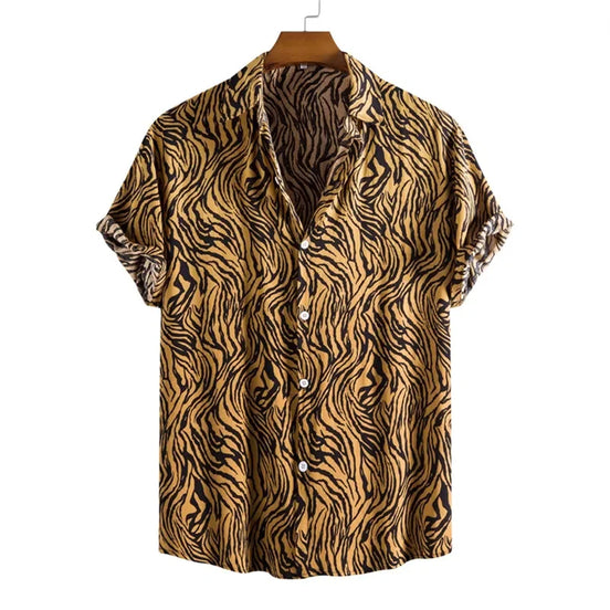 Herreskjorte med leopardprint og korte ærmer – Florenzo
