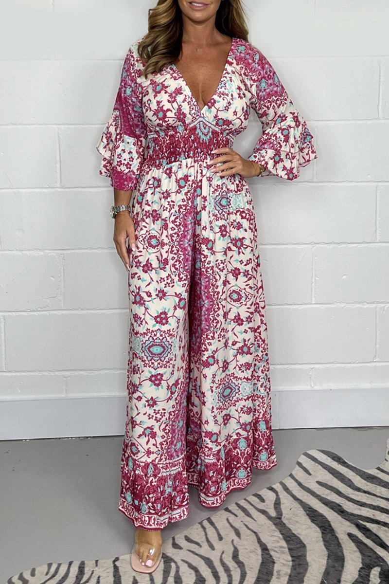 Elvéra jumpsuit – langærmet med V-udskæring og vide ben
