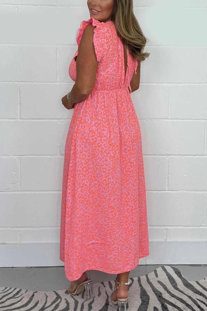 Selvara midikjole med V-hals og dyreprint