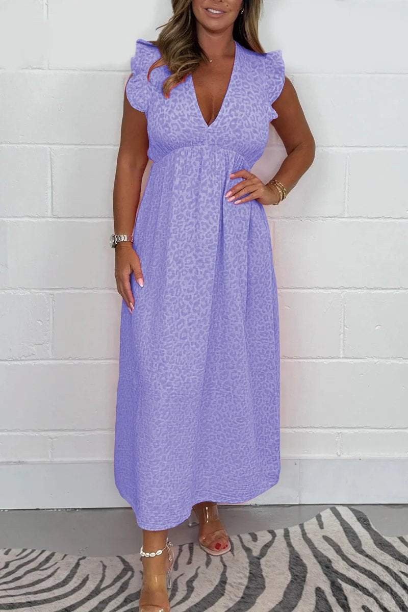 Selvara midikjole med V-hals og dyreprint