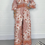 Elvéra jumpsuit – langærmet med V-udskæring og vide ben