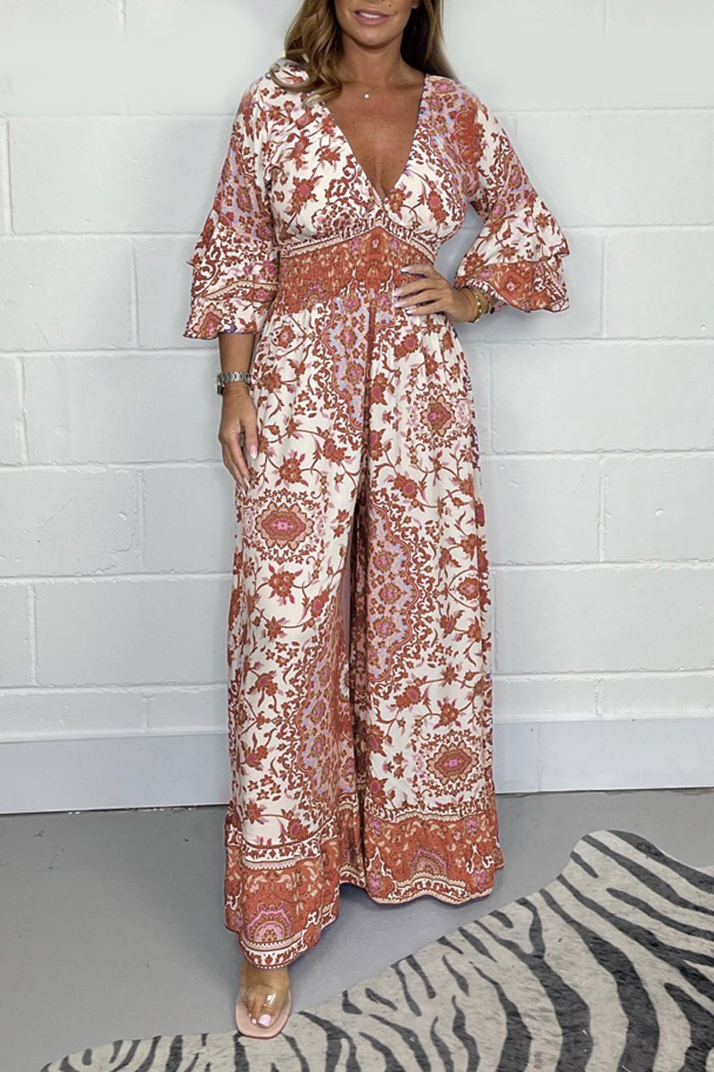 Elvéra jumpsuit – langærmet med V-udskæring og vide ben