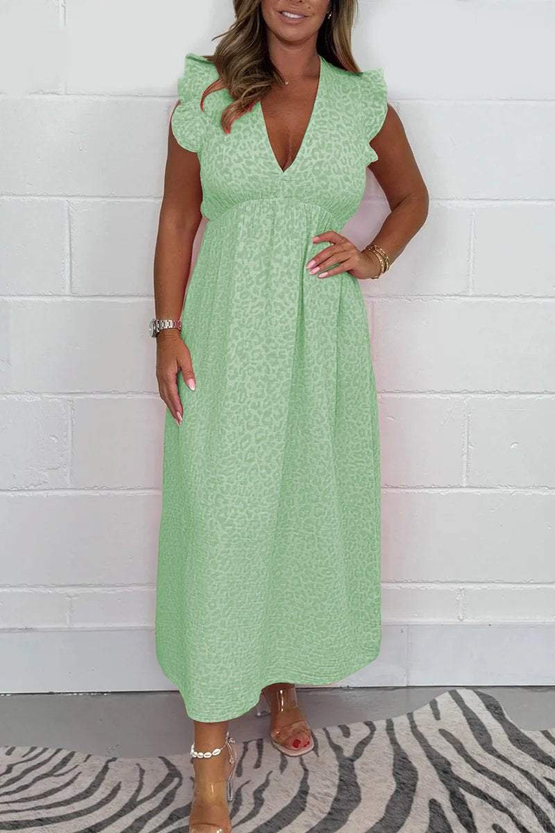 Selvara midikjole med V-hals og dyreprint