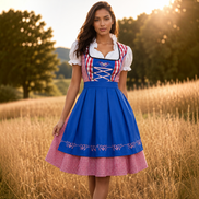 Dirndlové šaty s károvaným vzorom a zásterou na Oktoberfest – Liselora