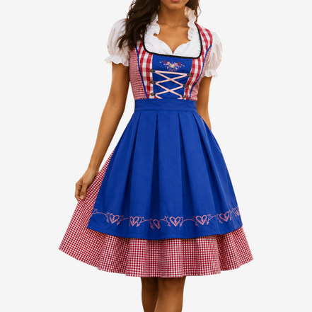 Dirndlové šaty s károvaným vzorom a zásterou na Oktoberfest – Liselora