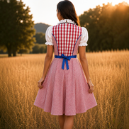 Dirndlové šaty s károvaným vzorom a zásterou na Oktoberfest – Liselora