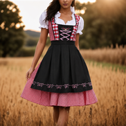 Dirndlové šaty s károvaným vzorom a zásterou na Oktoberfest – Liselora