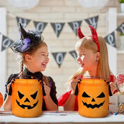Halloweenové sladkostové vedro s motívom tekvice a LED osvetlením – Lumivaro
