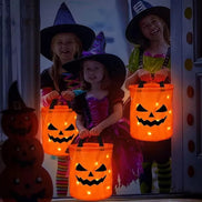 Halloweenové sladkostové vedro s motívom tekvice a LED osvetlením – Lumivaro