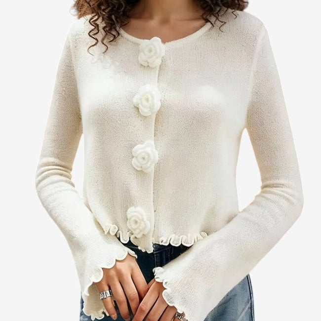 Elinra cardigan med flæsedesign og knapper