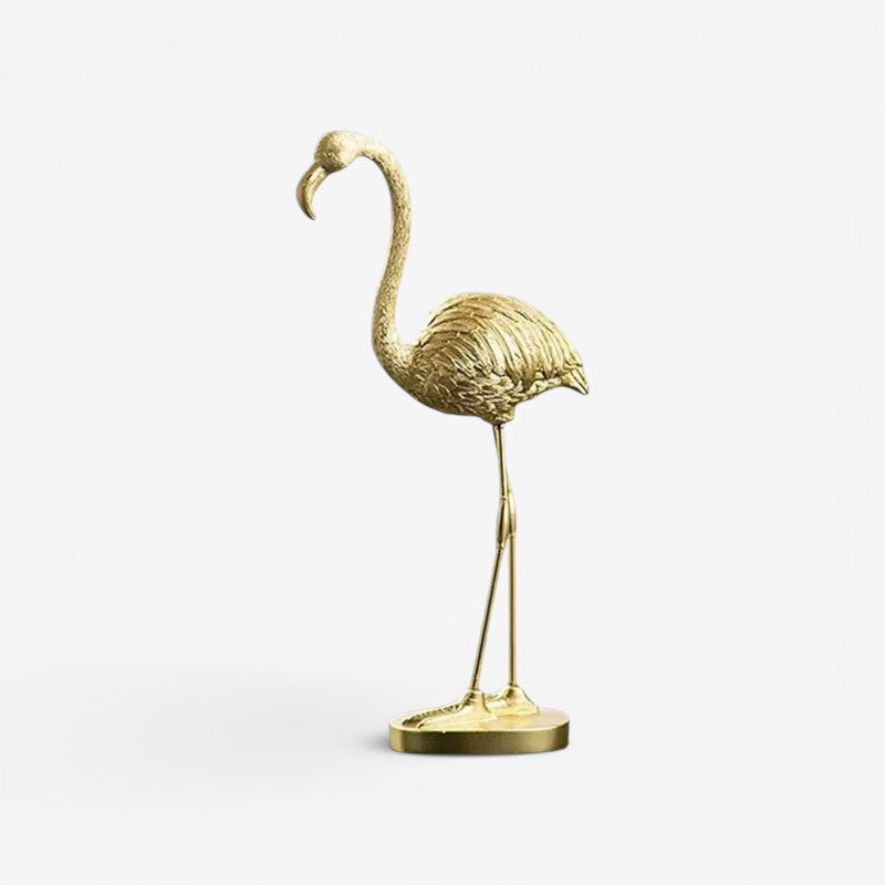 Florexa flamingostatue i resin – borddekoration i guldfarve