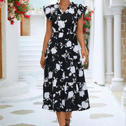Renavia dame maxikjole – A-formet kjole med blomsterprint og V-hals