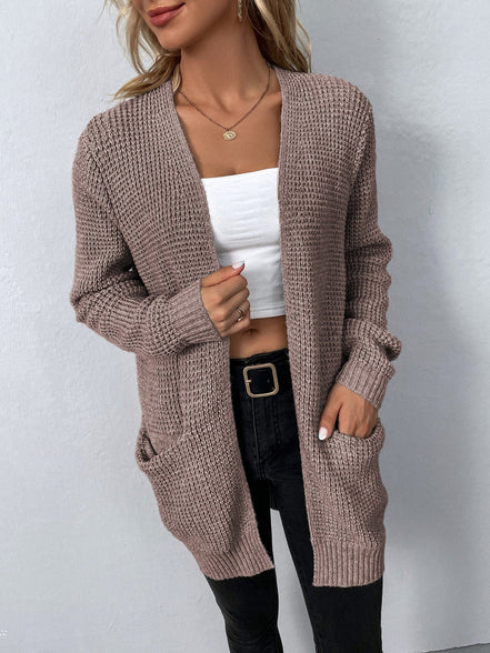 Halira cardigan til kvinder med åben front, lange ærmer og sidelommer