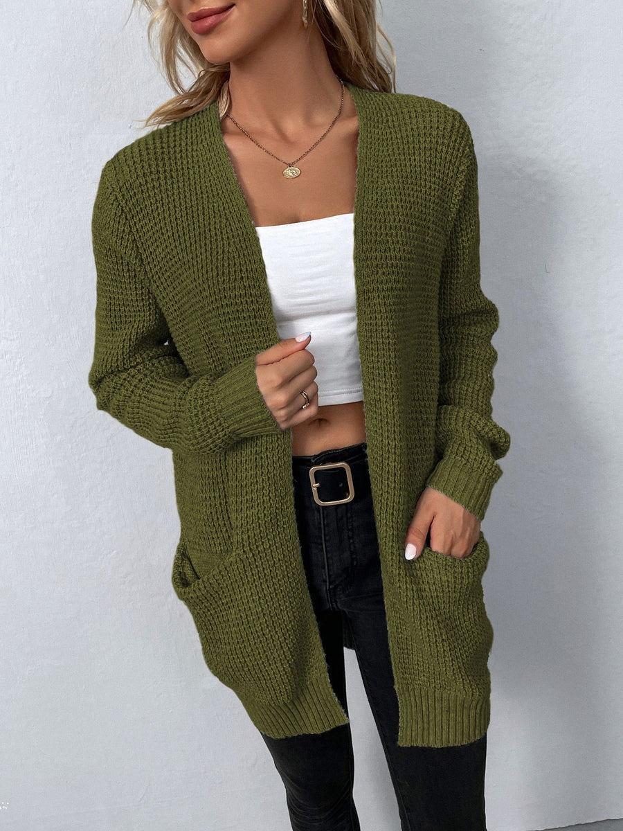 Halira cardigan til kvinder med åben front, lange ærmer og sidelommer