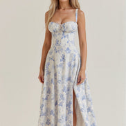 Midi damekjole med blomsterprint og justerbare stropper – Floravienne