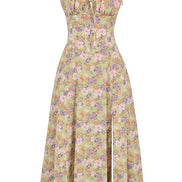 Midi damekjole med blomsterprint og justerbare stropper – Floravienne