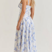 Midi damekjole med blomsterprint og justerbare stropper – Floravienne