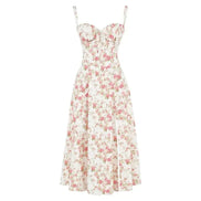 Midi damekjole med blomsterprint og justerbare stropper – Floravienne
