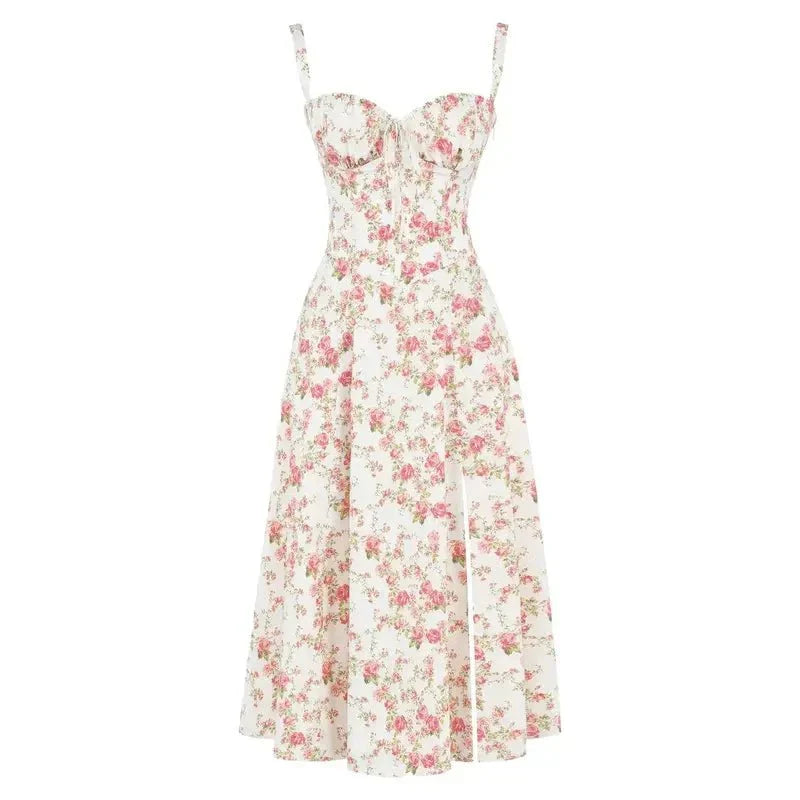 Midi damekjole med blomsterprint og justerbare stropper – Floravienne