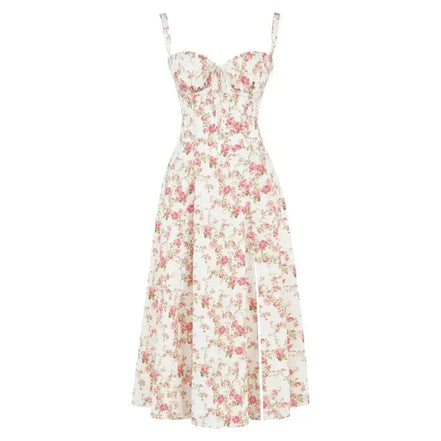 Midi damekjole med blomsterprint og justerbare stropper – Floravienne