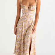 Midi damekjole med blomsterprint og justerbare stropper – Floravienne