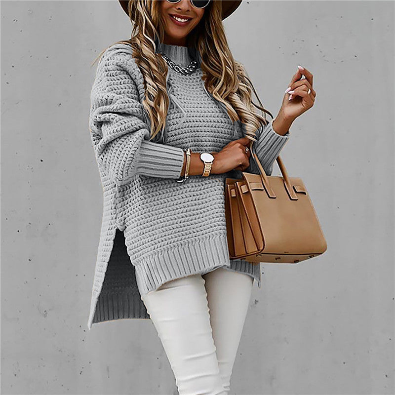 Oversized damepullover med høj hals og sideslidser – Solvaya