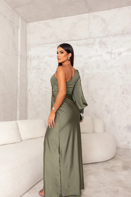 Selvoria dame maxikjole – one shoulder kjole med drapering og slids
