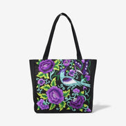 Florviana taske dame – tote taske med blomster- og fuglebroderi og håndtag