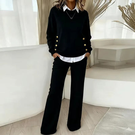 Elvara two piece set med langærmet sweater og bukser med vide ben